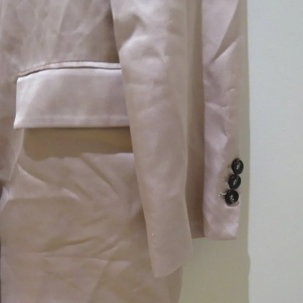 ZARA Long Buttoned Collared Satin Blazer in Blush Pink Pastel Preppy - Size S - Picture 6 of 13
